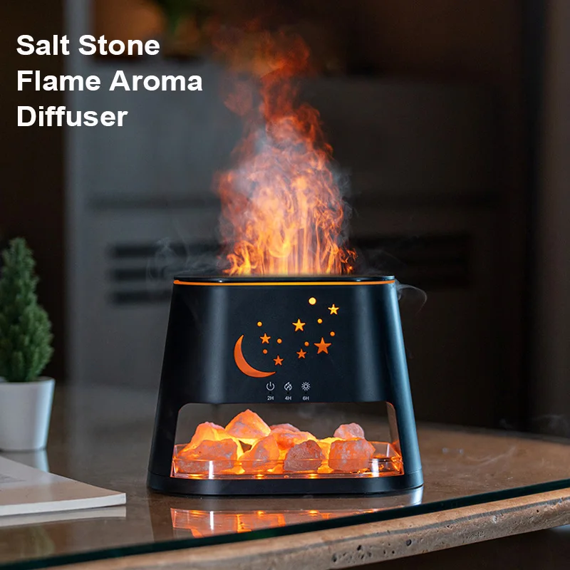 New Salt Stone Lamp Flame Aromatherapy Machine Desktop USB Large Fog Colorful Flame Humidifier Essential Oil Aromatherapys