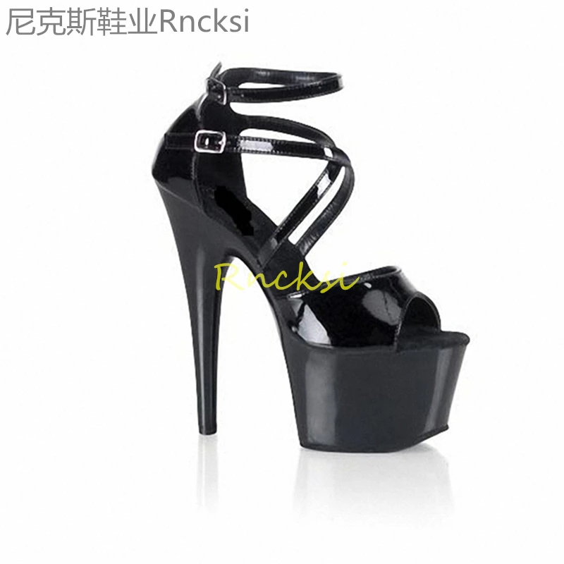 17cm New summer Joker fashion hollow nude high heels stilettos and black sexy toe-leaking ladies sandals