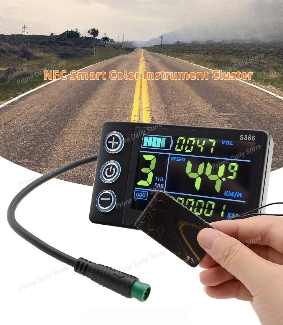 S866 Electric Bicycle NFC Color Screen 5-Core Waterproof Speedometer For E-Bike Cycling Speed Monitoring