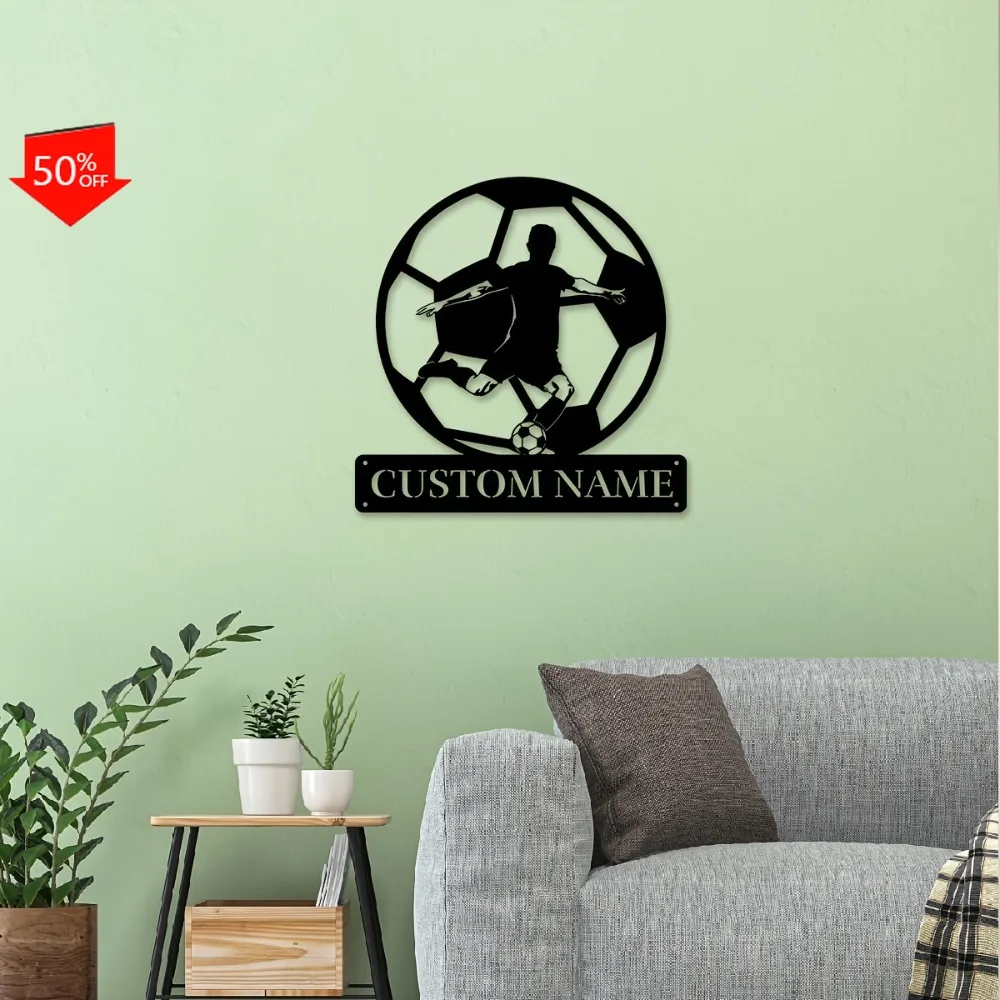 

1PC Custom Football Metal Wall Art Personalized Family Name Ideal Indoor Outdoor Rustic Decor Perfect Gift Sports Themed Home Ac