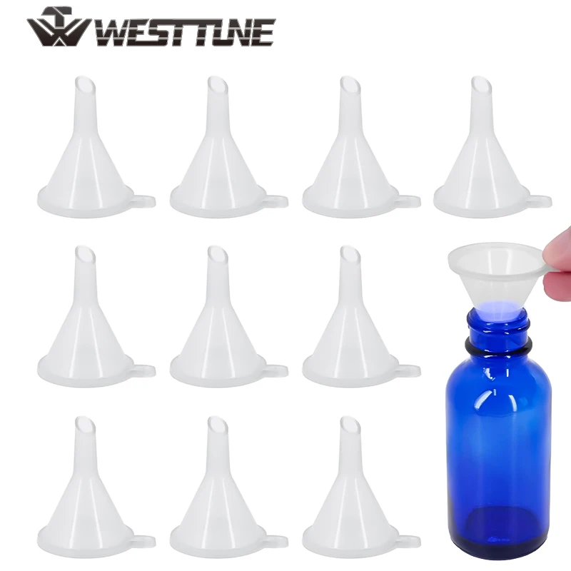WESTTUNE 10 قطعة قمع بلاستيكي صغير قمع بلاستيكي شفاف قمع صغير لزجاجات المختبر زيت طبيعي الرمال الفن العطور التوابل