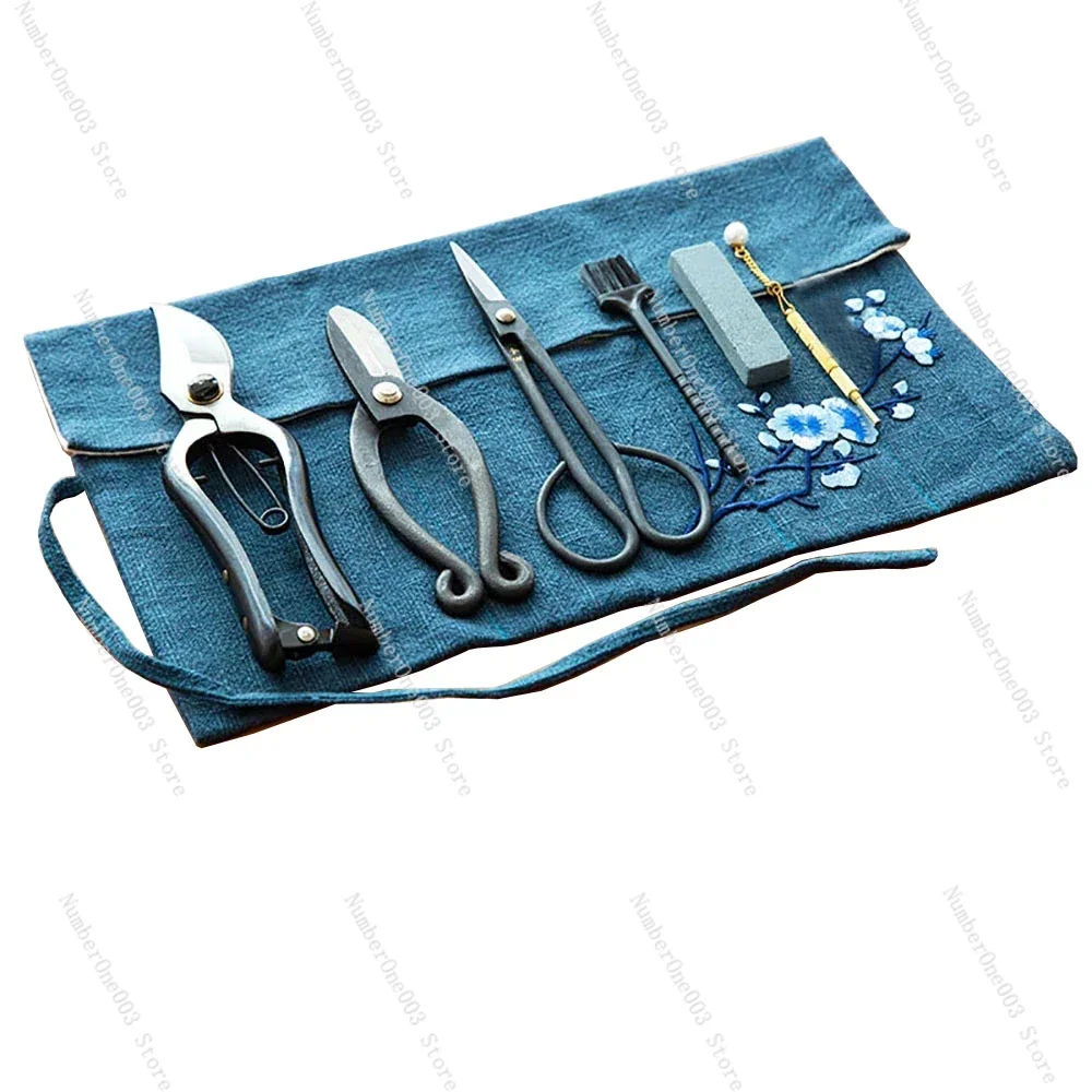 Florist Special Scissors Japanese Ikebana Flower Arrangement Tools Set Flower Art Tool Kit with 22x38.5CM Real Suede Cowhide Bag