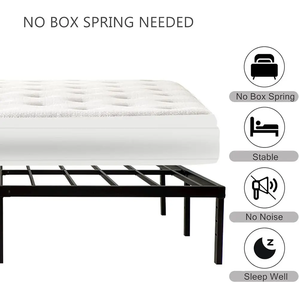 هيكل سرير بمنصة معدنية 14 شديدة التحمل مع شرائح فولاذية، يدعم 3500 رطلاً، لا حاجة إلى صندوق زنبركي، قوي وهادئ #6