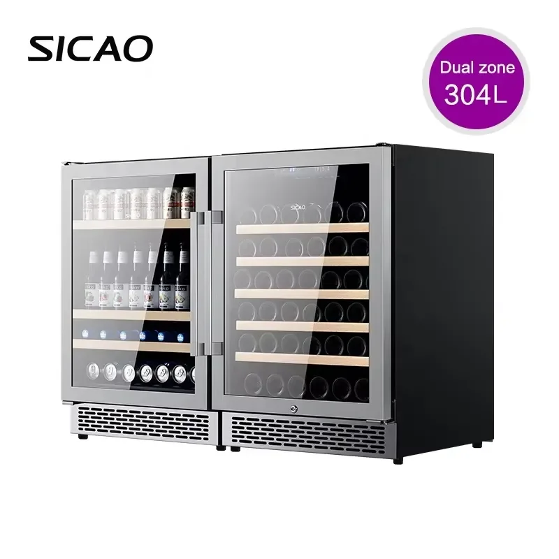 Double Wall Stainless Steel Wine Chiller Beverage Fridge Mini Cooler for Home Bar Party Red White Wine Storage with Light