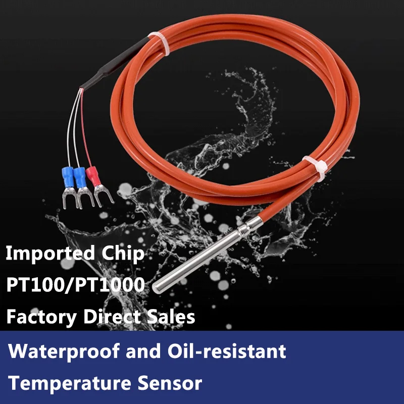 Sensor de temperatura pt100 impermeable tres cables pt1000 platino resistencia térmica cable de protección de alambre silicona