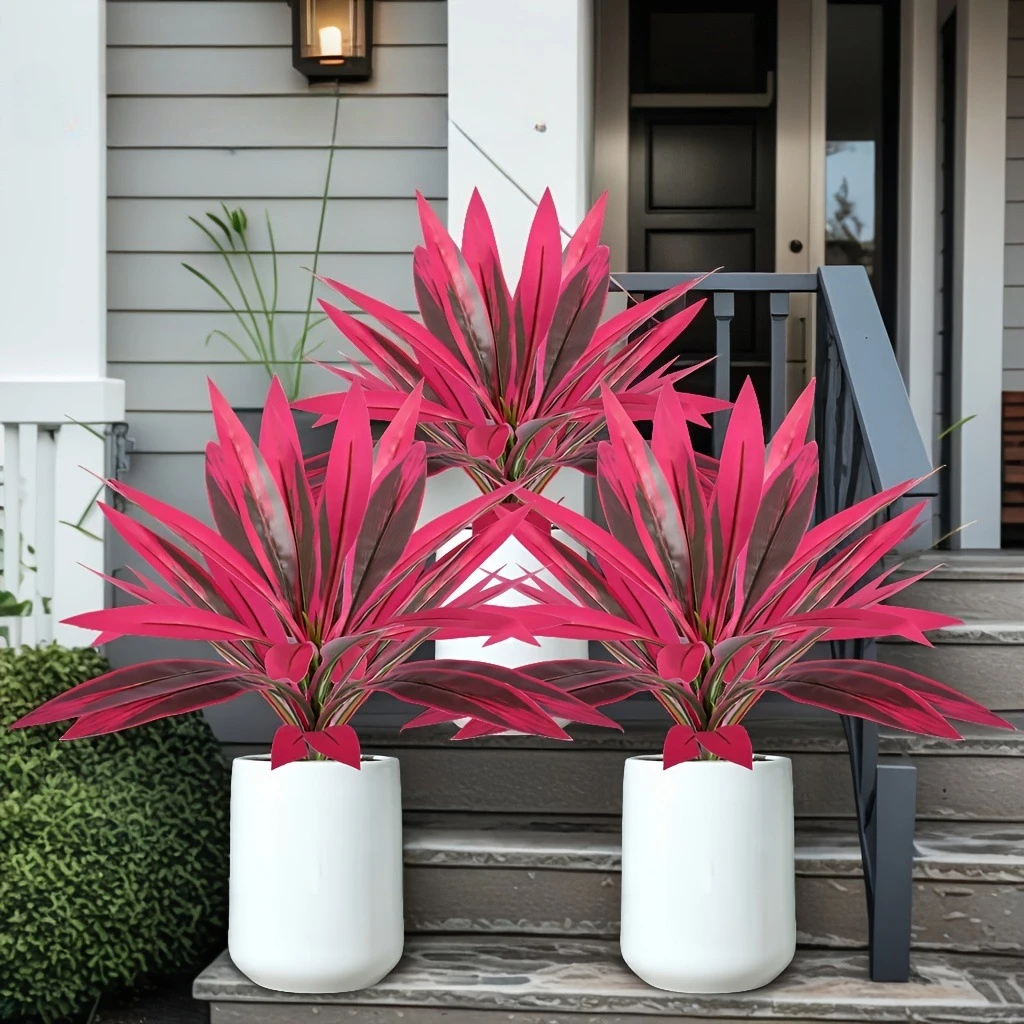 Planta Tropical Artificial Resistente a UV para Exterior, Feto de Boston Falso, Agave, Hosta, Arbustos em Vaso, Decoração Roxa para Varanda, Pátio e Jardim