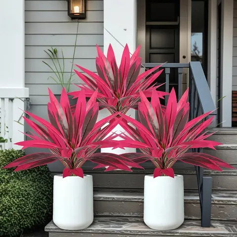 Artificial Tropical Plant UV Resistant Outdoor Fake Boston Fern Agave Hosta Potted Shrubs Purple Front Porch Patio Garden Decor