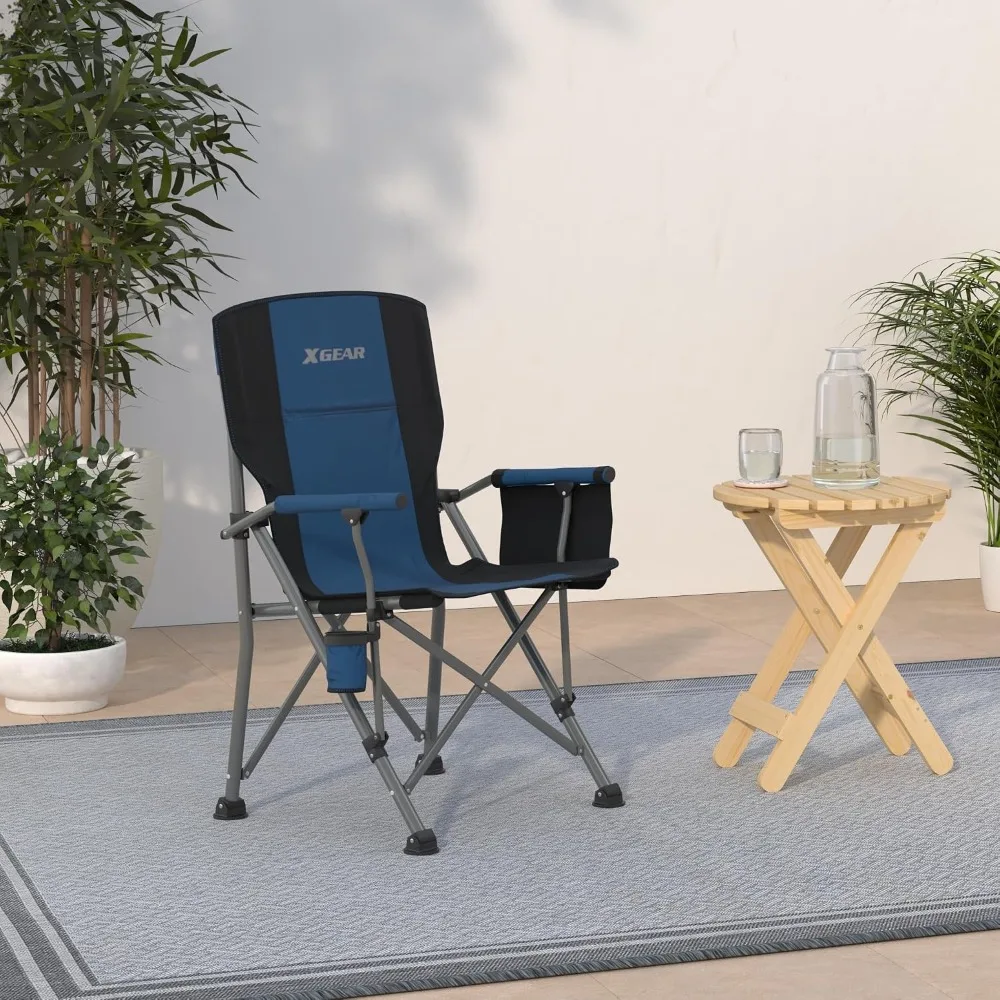 Padded Armrest Folding Chair with Cup Holder and Pockets, Carry Bag, Supports 400 lbs