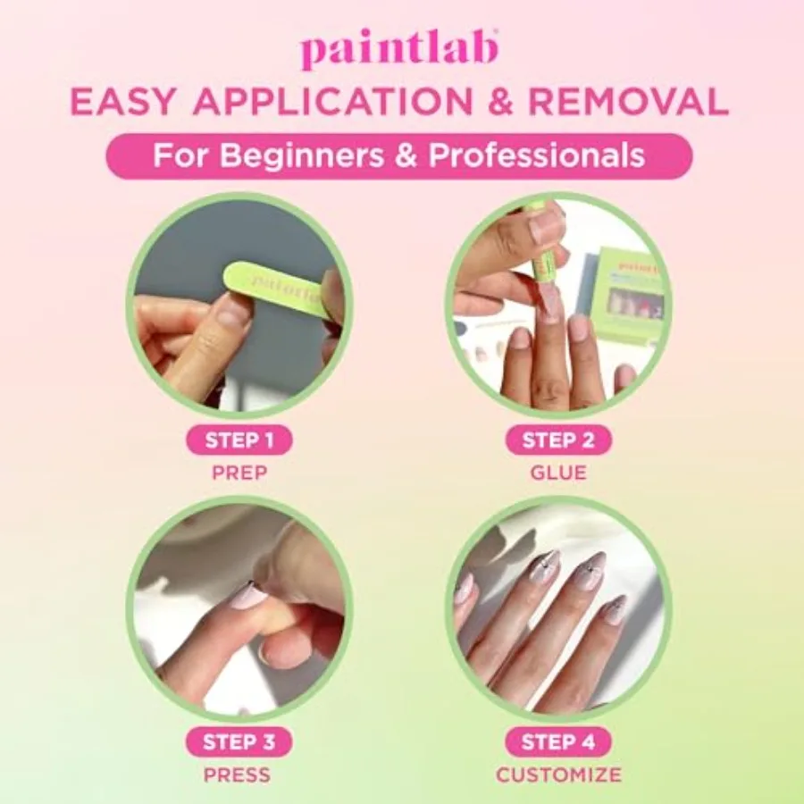 Blue Check PressOn Nails Manicure Kit for LongLasting Beauty 24Piece Set Includes Adhesive Nail File Prep Pads Cuticle Stick Pe