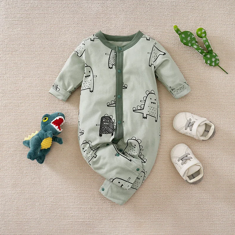 Baby, Newborn, And Toddler Clothing Cute Cartoon Dinosaur Print Comfortable Cotton Long Sleeved Spring And Autumn Jumpsuit