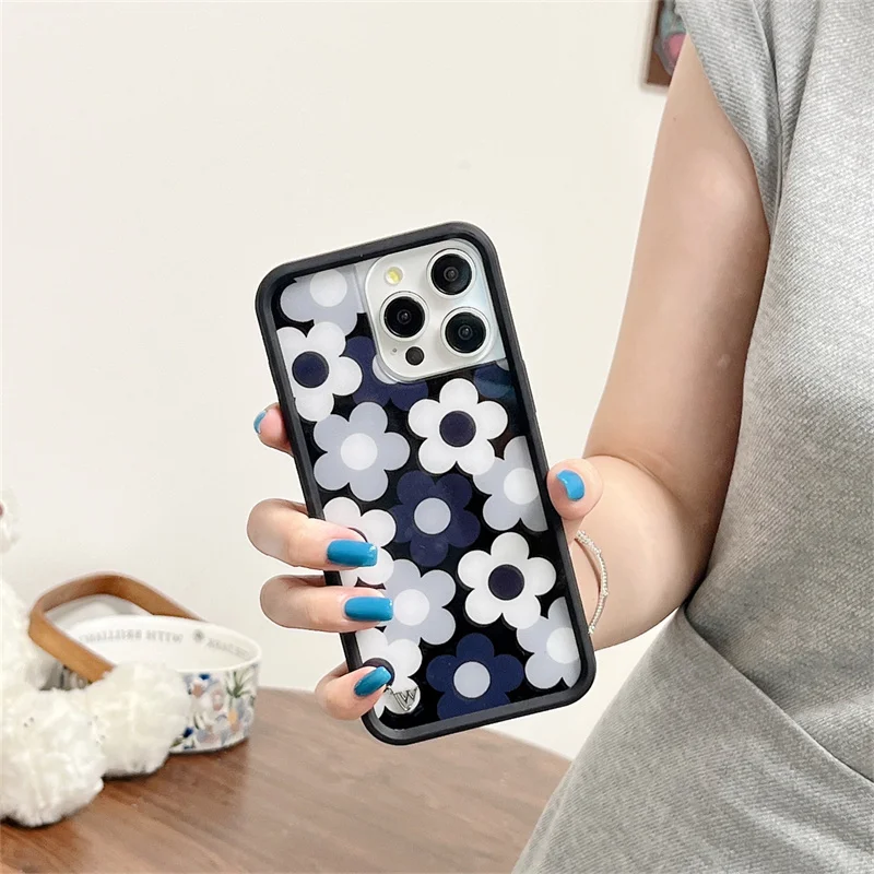 

Wildflower 3D Blooming Black flower wf Phone Cover for iPhone 15 14 13 12 16 Pro Max 16 Plus Japan Korea village flower wf Case﻿