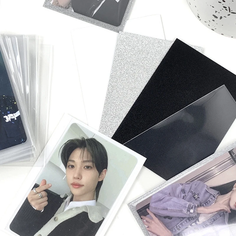 50PCS Flash Solid Color Transparent Card Film Scratch-resistant Card Sleeve Idol Photo Cards Protective Storage Bag Stationery