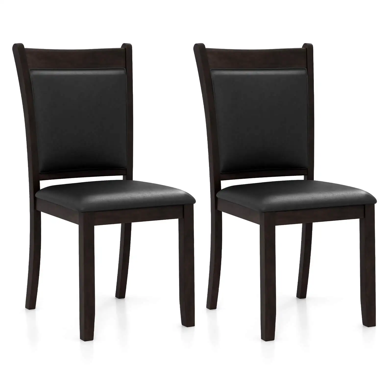 Faux Leather Upholstered Dining Chairs Set of 2 w/ Padded Seat Rubber Wood Legs