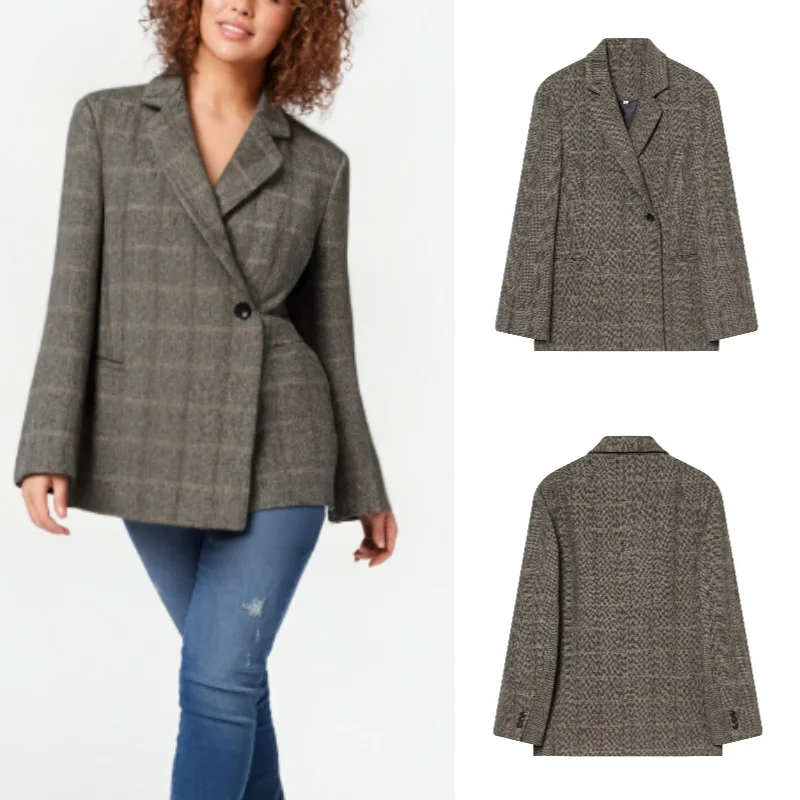 

Женский пиджак в клетку большого размера, сексуальный шерстяной модный осенний модный пиджак 2025 года