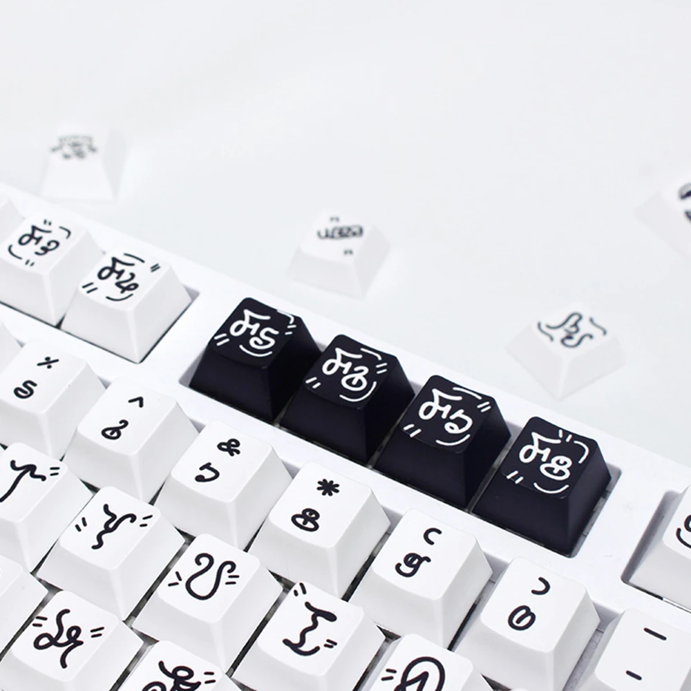 Tecla PBT Dye-Sub para Teclado mecánico de juegos, accesorio con perfil de cereza de 139 teclas, Monster Theme, 61/87/96/104, teclas minimalistas en blanco y negro