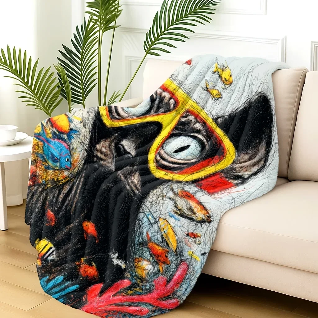 Fun Tropical Fish Dog Face Throw Blanket Ocean Beach Decor Gift for Pet Lovers Home Accent 150x230cm