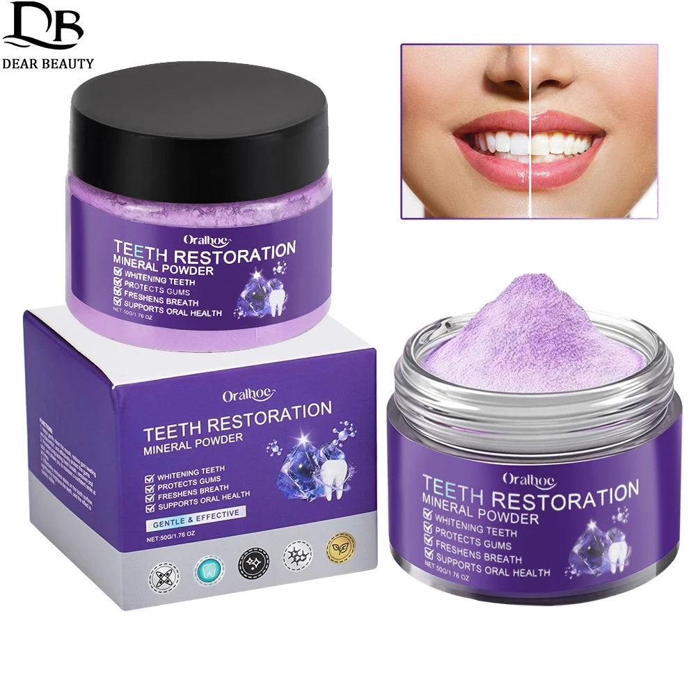 Teeth Restoration Mineral Powder Purple Teeth Whitening Powder Plaque Stains Remover Tooth Whitener Brighten Bleach Products