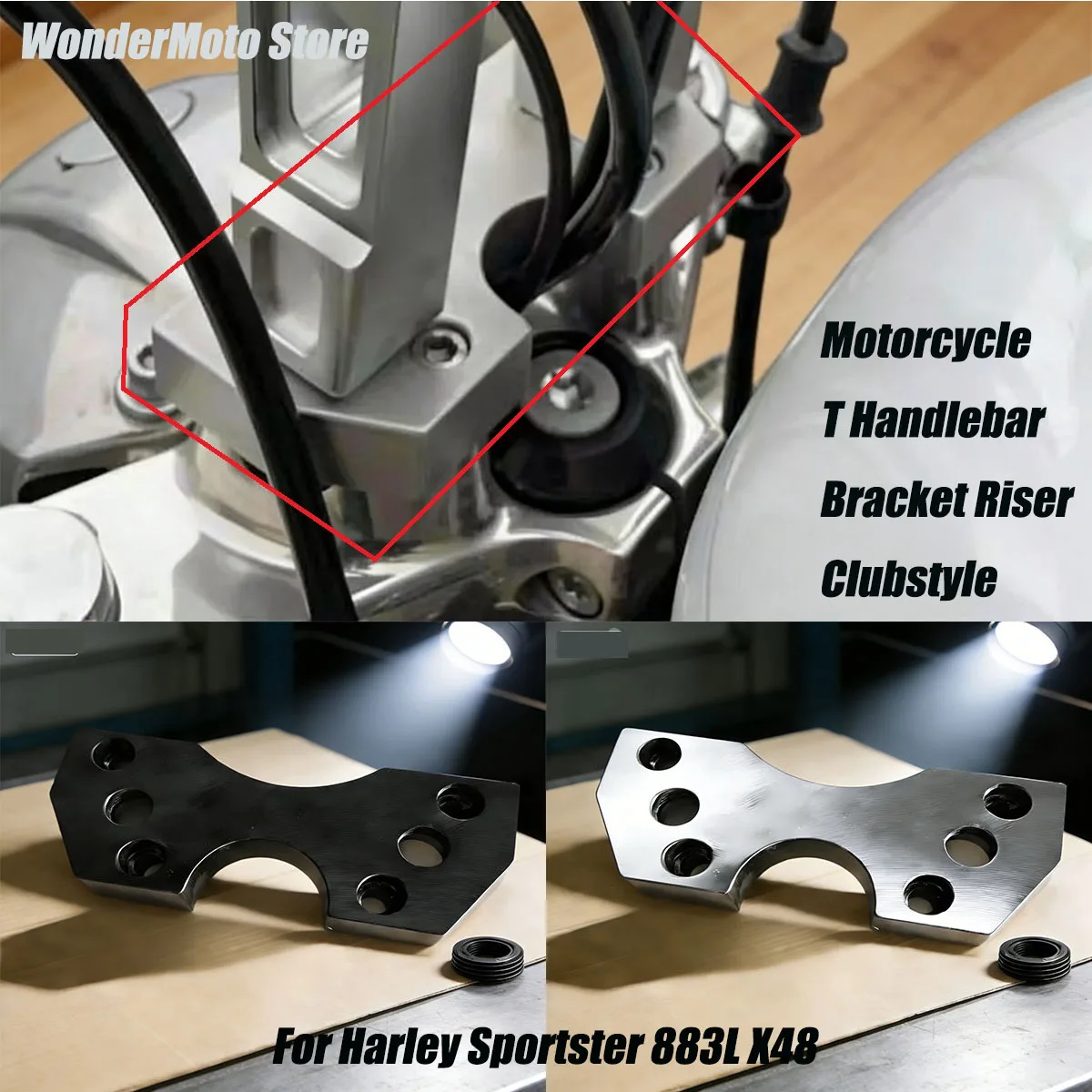 

For Harley Sportster 883L X48 Motorcycle T Handlebar Bracket Riser Clubstyle