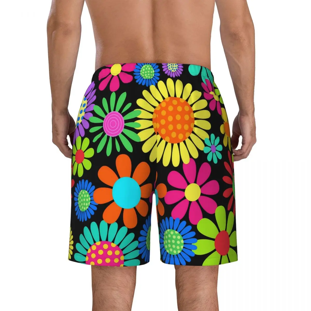 Summer Board Shorts Man Flower Power Sports Fitness Flower Power Beach Short Pants Vintage Quick Dry Swimming Trunks Plus Size