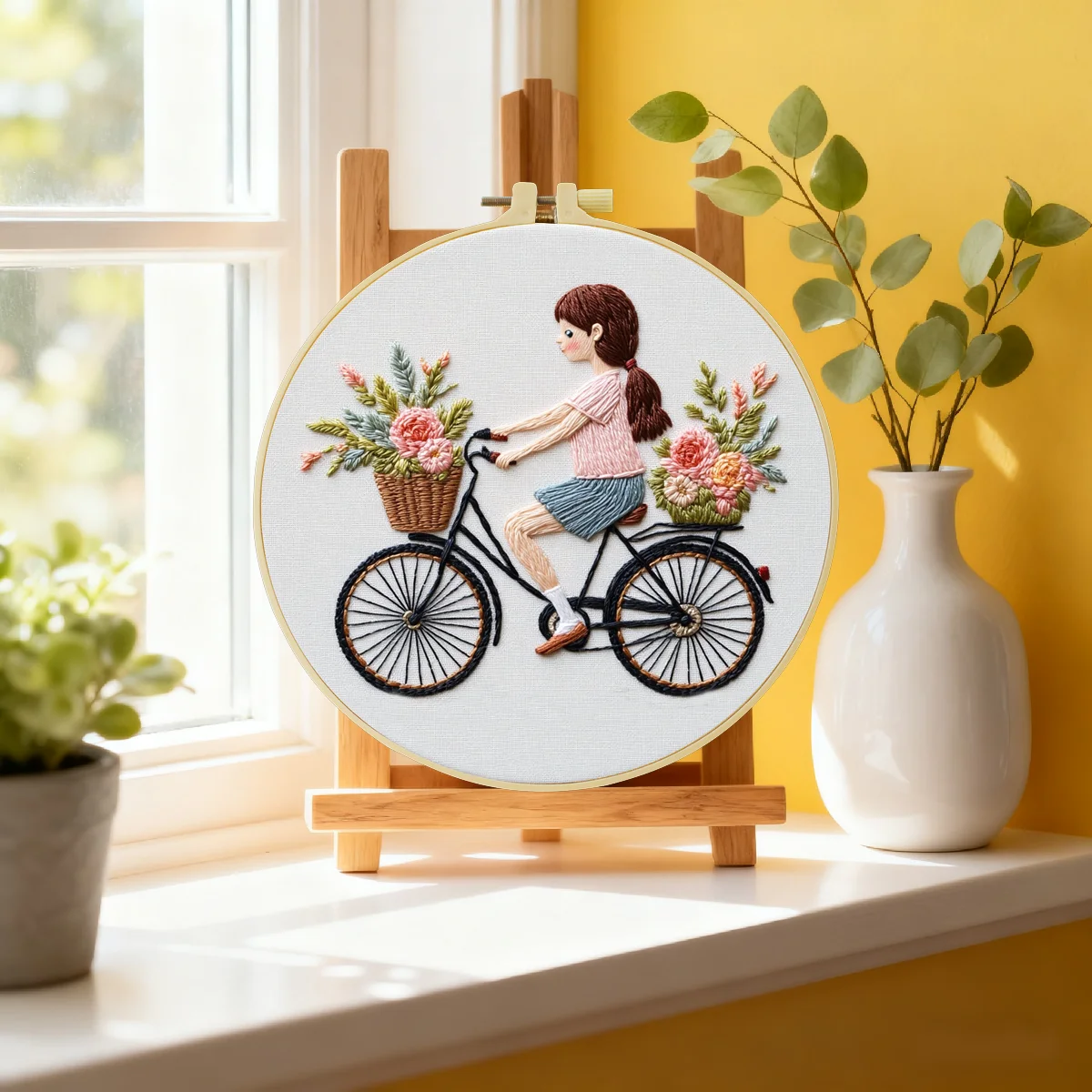1 Stück 20X20CM/15X15CM 7,87/6,3 Zoll Stickerei-Starter-Kit DIY-Set Heimdekoration, Fahrrad, Stickerei-Set – Detail 1