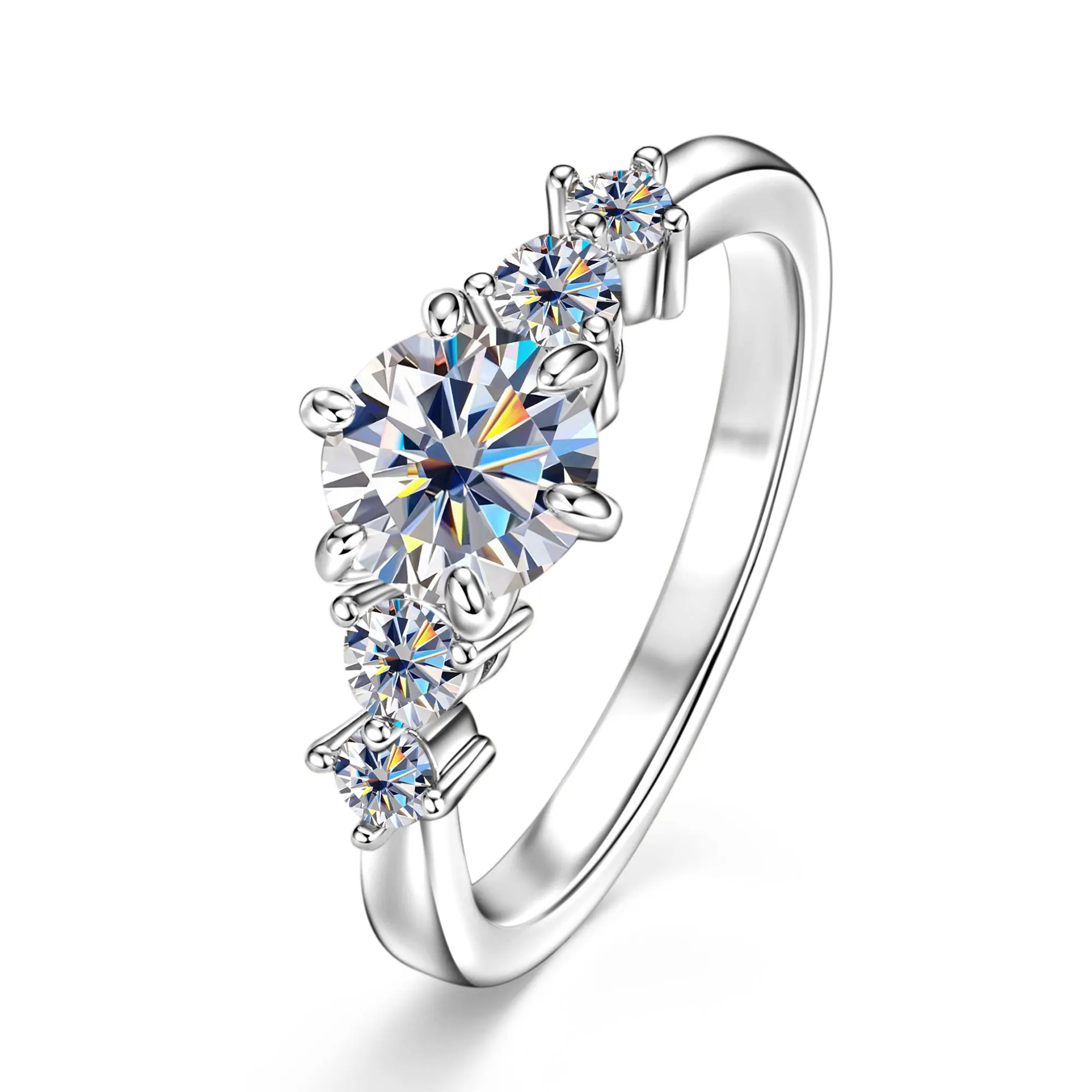 Abestecom 1.0ct VVS1 D Color Round Moissanite Six Prong Ring 14K Waterproof Gold Plated Rings Jewelry Gift For Women Anniversary