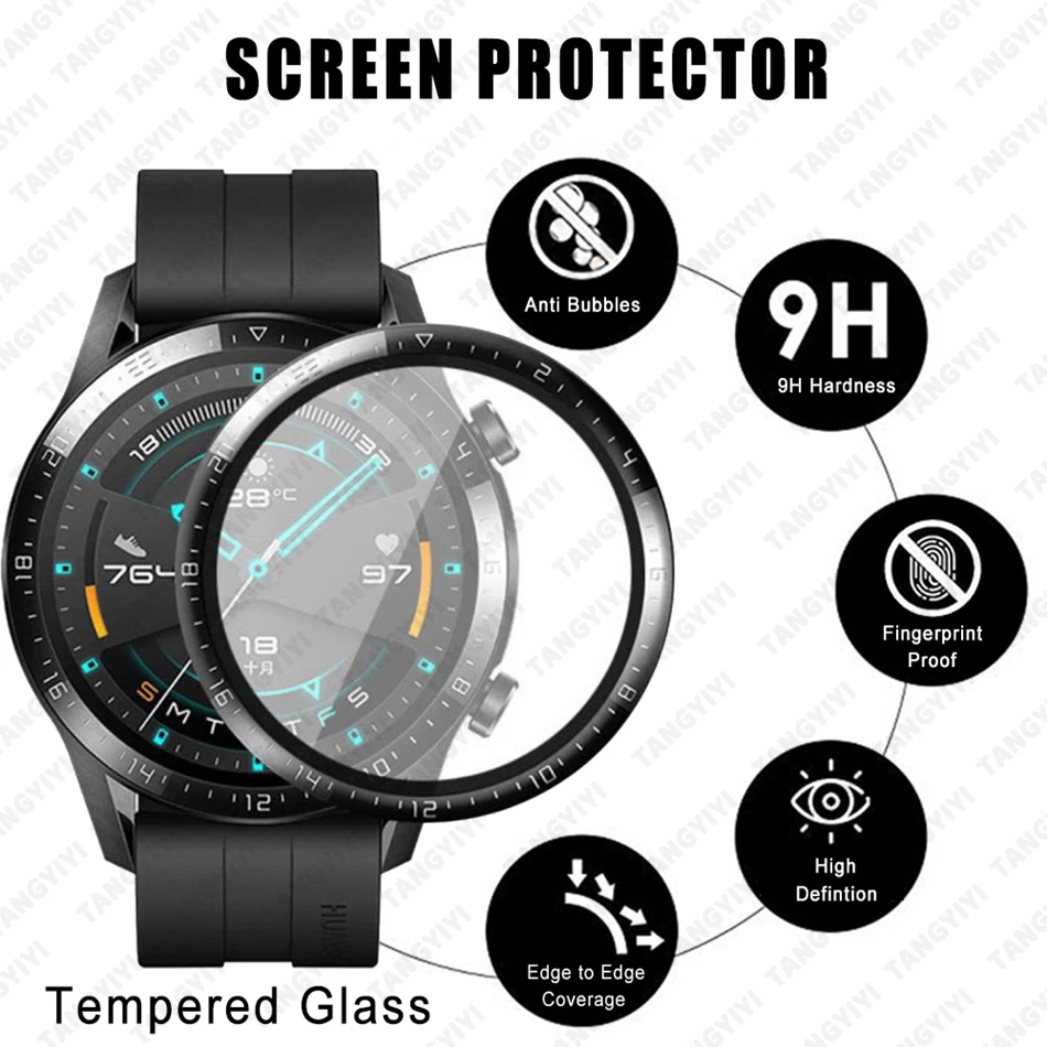 Vidro temperado para huawei assistir gt3 gt2 pro gt2 46mm 42mm gt3 protetor de tela película protetora 3d curvado relógio inteligente acessórios