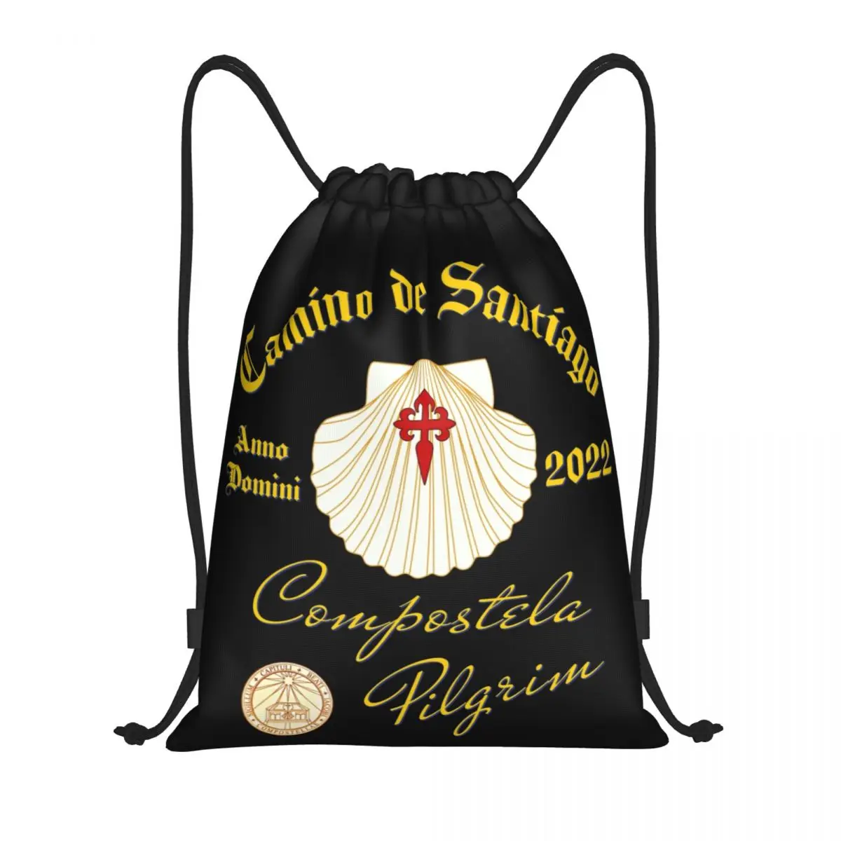 Custom Camino De Santiago Drawstring Backpack Women Men Gym Sport Sackpack Portable Scallop Shell Cross Shopping Bag Sack