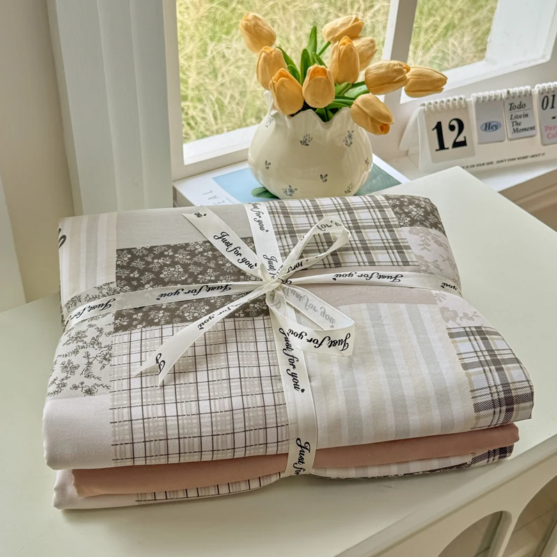Korean Bow Bedding Set Soft Washed Bed Sheet Set Twin Queen Size Duvet Cover Set No Filling With Pillowcases Bedroom Decor