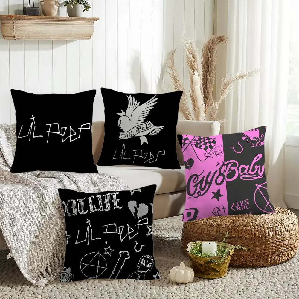 L-Lil Peep H-Hell Boy Cushion Cover Silky Short Plush Invisible Zipper Dustproof Sofa Pillow Case for Home Decor