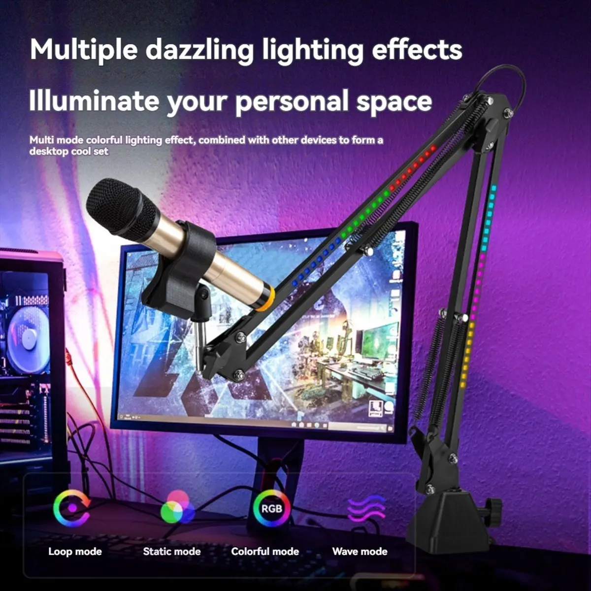 newT77 Microphone Bracket RGB Microphone Arm Stand with RGB Light Rotatable Suspension Boom Scissor Stand Big Base