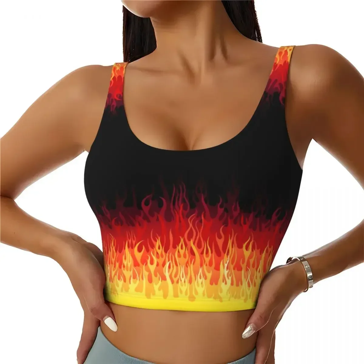 

Custom Red Burning Fire Racing Flames Workout Crop Tank Tops Women's Yoga Sports Bras