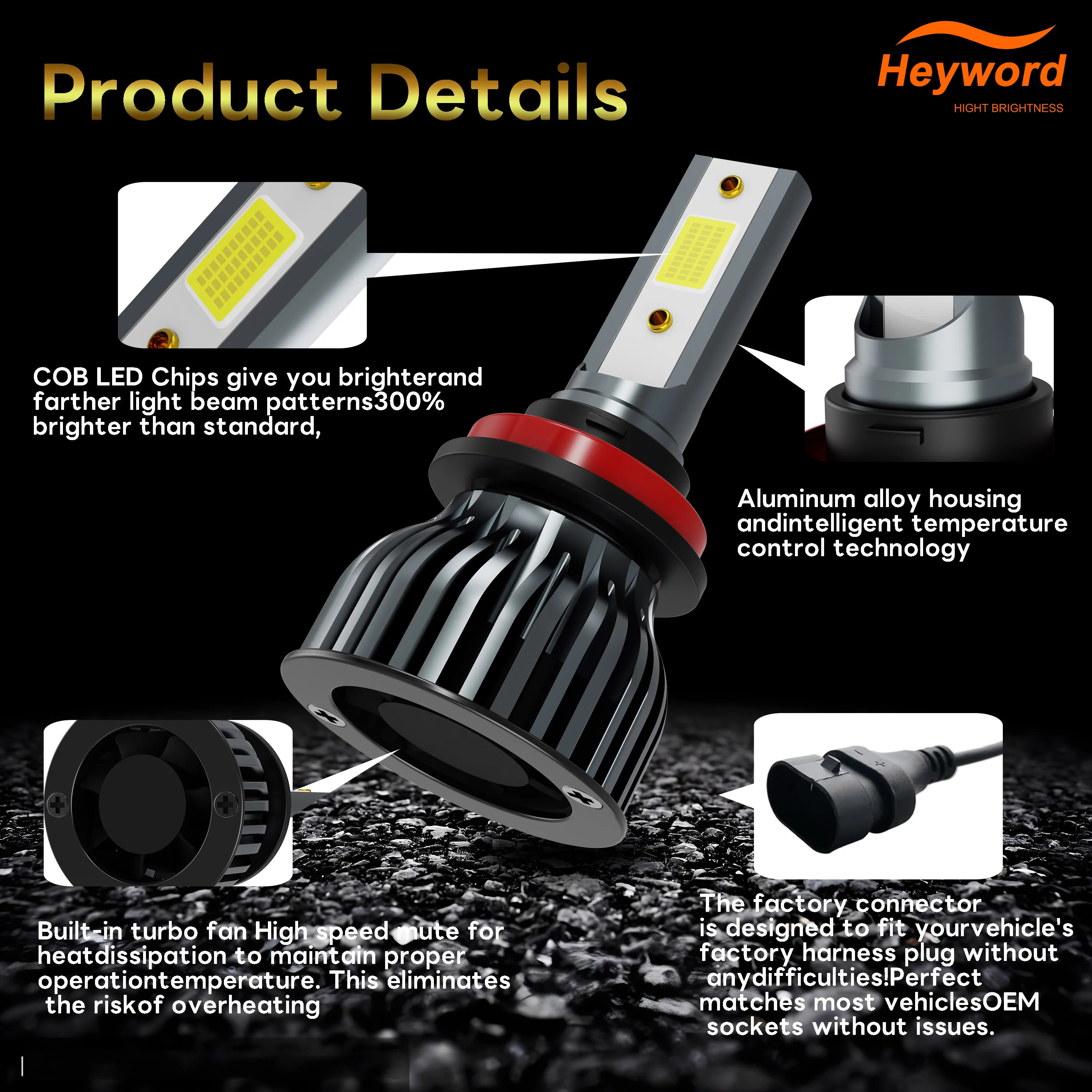 Heyword 2Pcs LED H4 H7 Car Headlight H1 LED Bulb H8 H11 9005 HB3 9006 HB4 9004 H3 H13 Led Lights 120000LM Turbo lampada 12V view 3