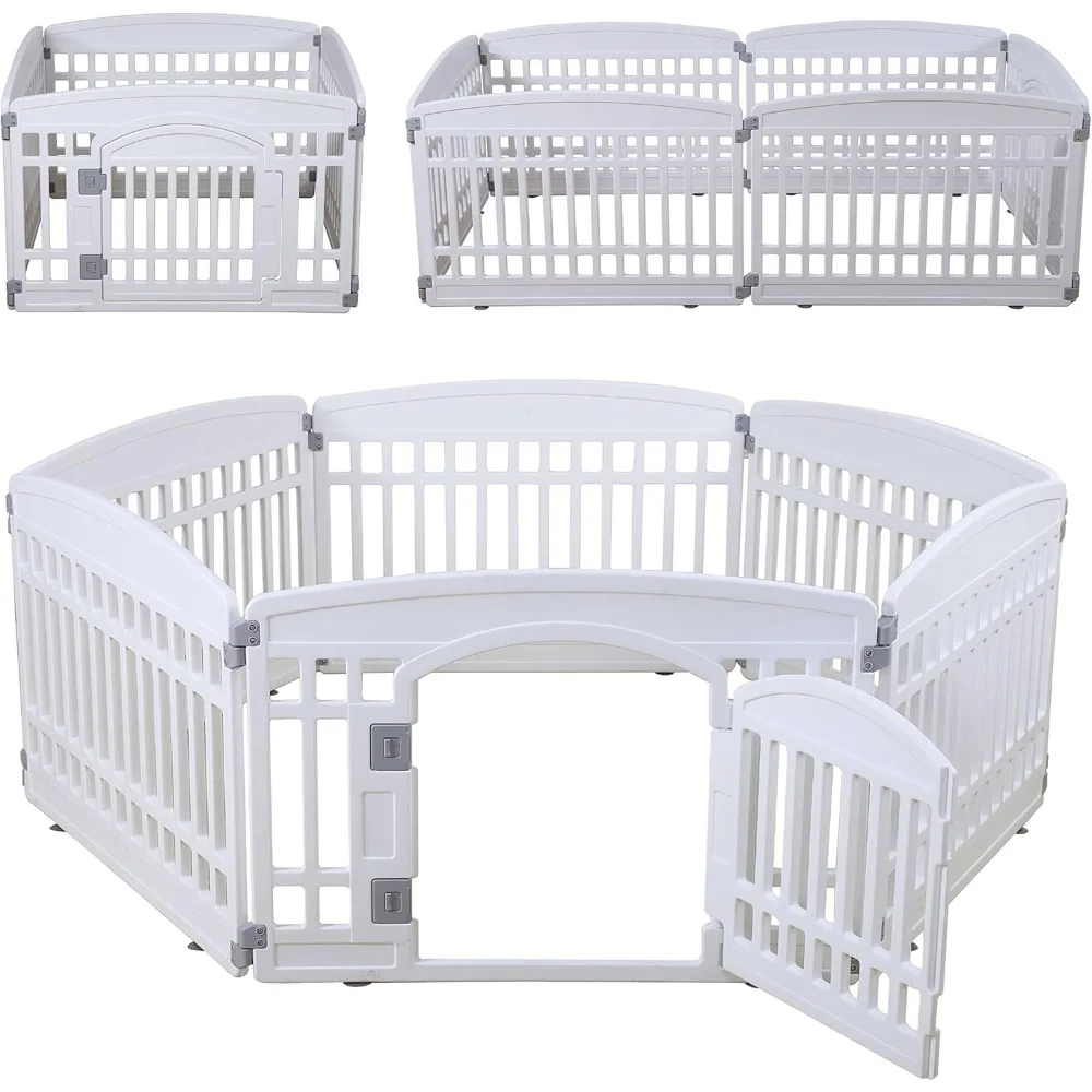 

Pet Playpen for Dogs Heavy Plastic Puppy Exercise Pen Indoor Outdoor Small Pets Fence Puppies Folding Cage 6 Panels for Puppies