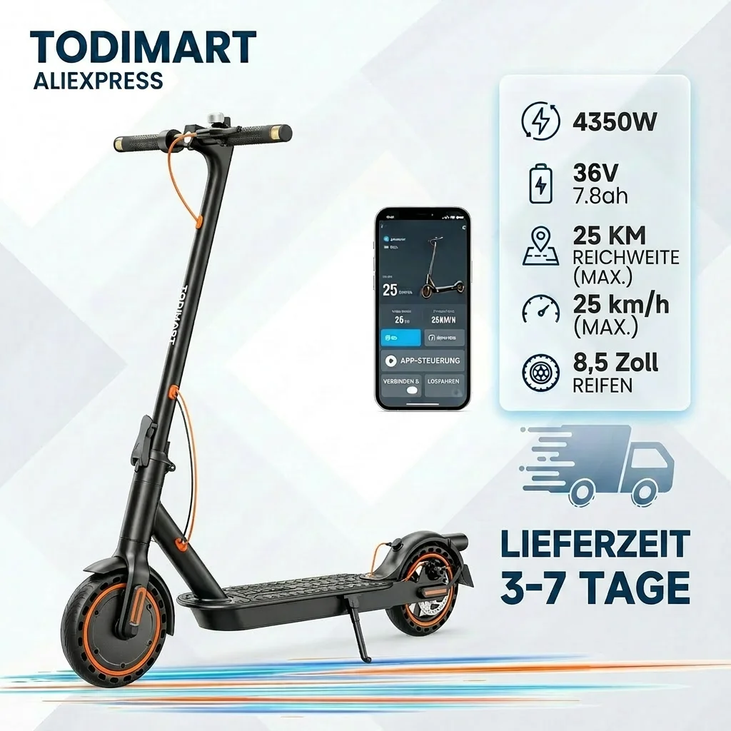 Todimart T3S Elektroroller für Erwachsene, 36V 7,8Ah, 25 km/h Höchstgeschwindigkeit, faltbarer City-Roller, Blinker, Doppelbremse, 8,5" Rad, Pendler-Roller