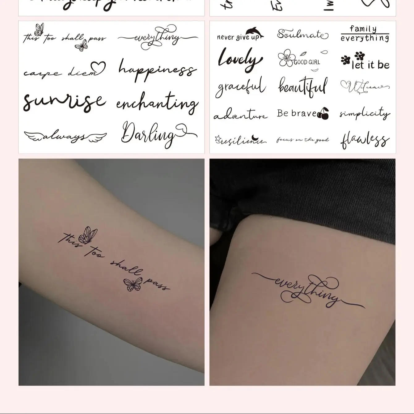 TATTOO 4pcs Waterproof Temporary Tattoo Sticker English Letter Pattern Personality Fake Tattoo Women Men Semi Permanent Tattoo