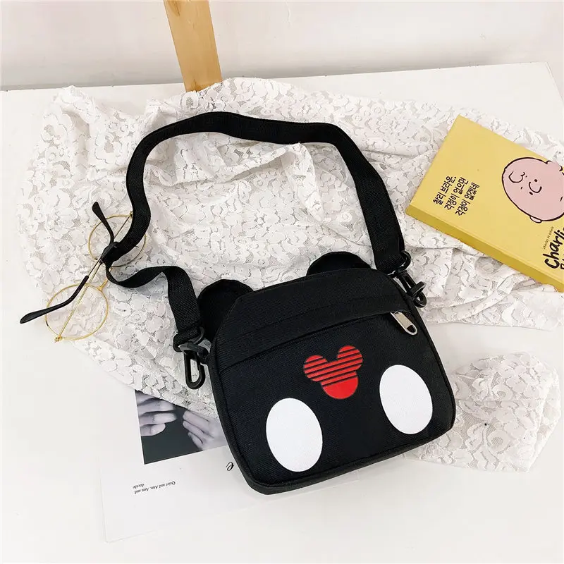 Disney-bandolera de lona con estampado de dibujos animados para niños, bolsa de almacenamiento para exteriores, Mickey, Minnie Mouse