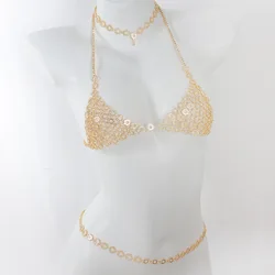 Fashionable Circular Splicing Light Luxury Style Rhinestone Bra Waist Chain Necklace Three Piece Set Body Chain Jewelry