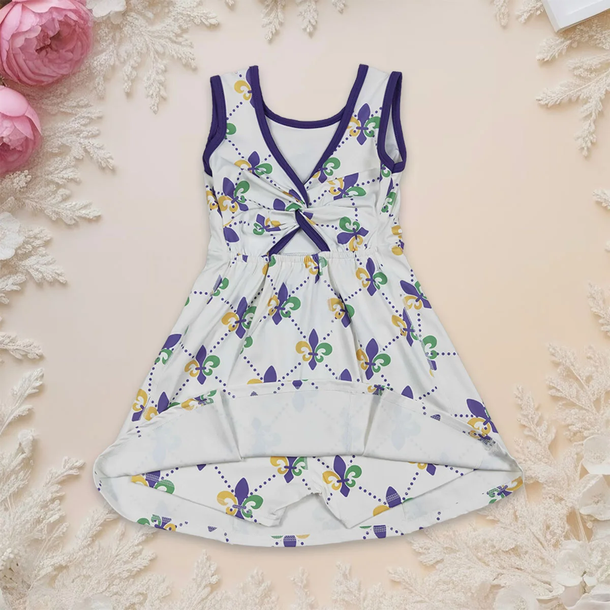 

Baby Girl Mardi Gras Anchors Plaid Yoga Active Knee Length Skort Kids Children Infant Toddler Sleeveless Dress Clothing
