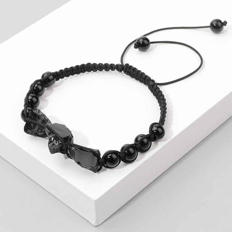 Natural Stone Obsidian Beads Bracelets Irregular Quartz Crystal Gravel Chips Beaded Charm Bracelets for Women Men Jewelry Gift