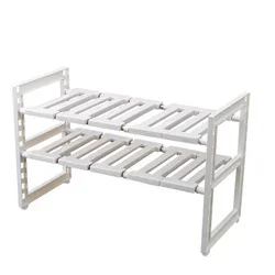 Stacking Adjustable Kitchen Rack, 2 Tier, White Sliding, Undersink Organizer, Storage Basket, Stacking Shelf, Cheap Price