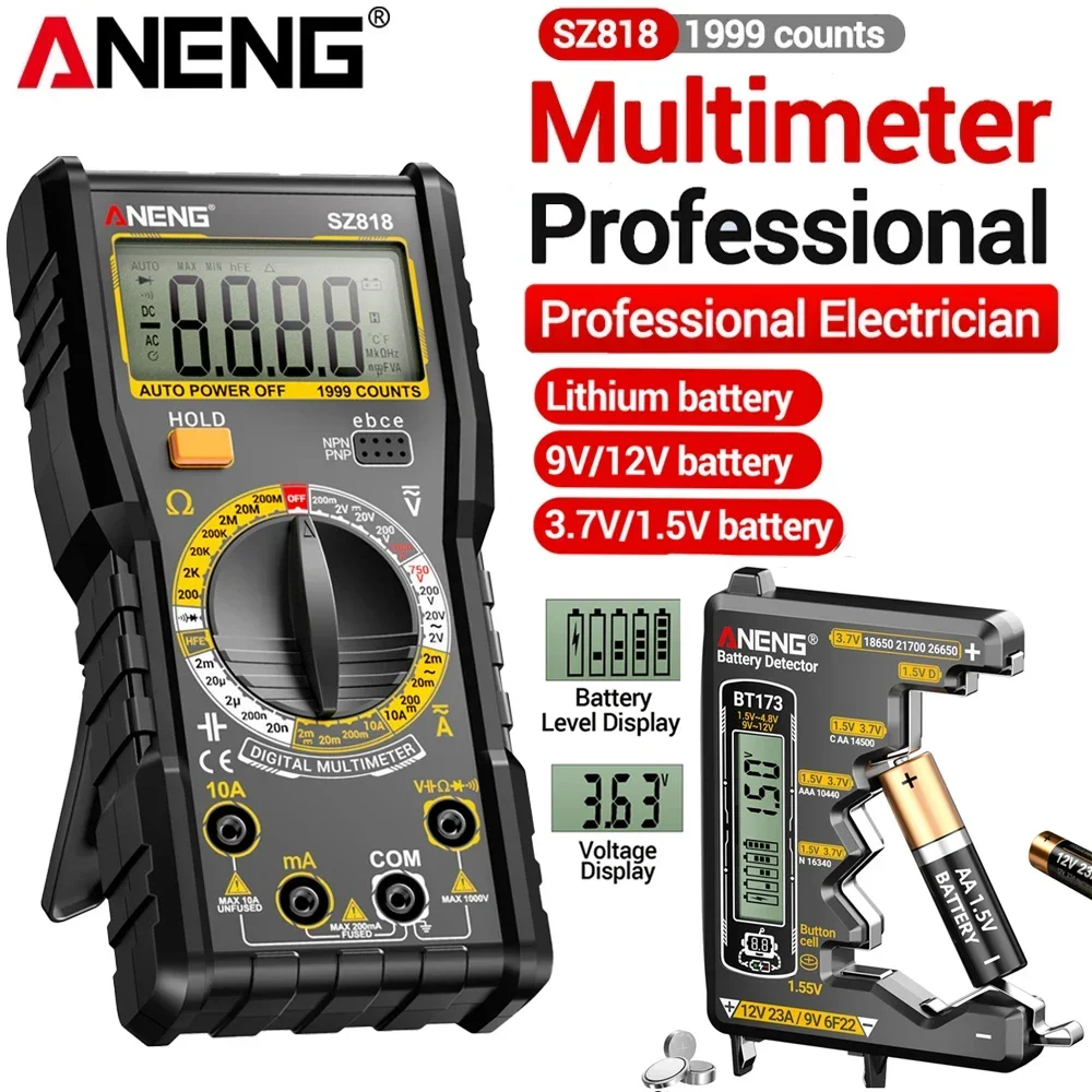 

ANENG SZ818 Digital Multimeter BT173 Battery Tester Kit Voltage Current Resistance Tester Battery Capacity Analyzer Electrician