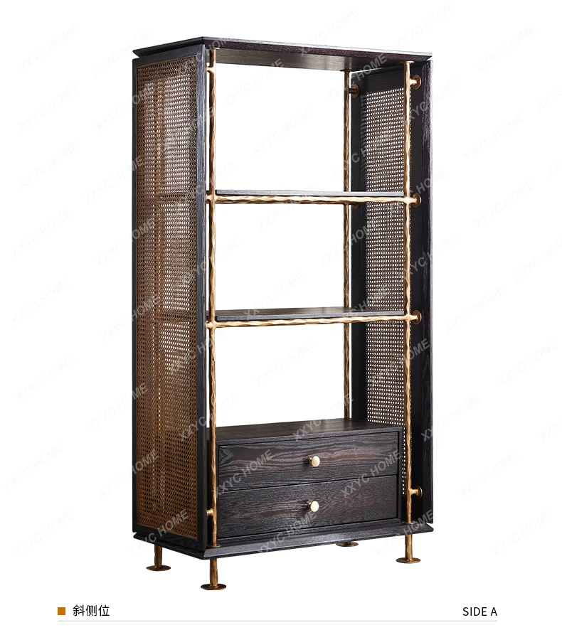 

A Nordic modern retro living room floor-to-wall storage bookshelf antique handmade wrought iron display cabinet