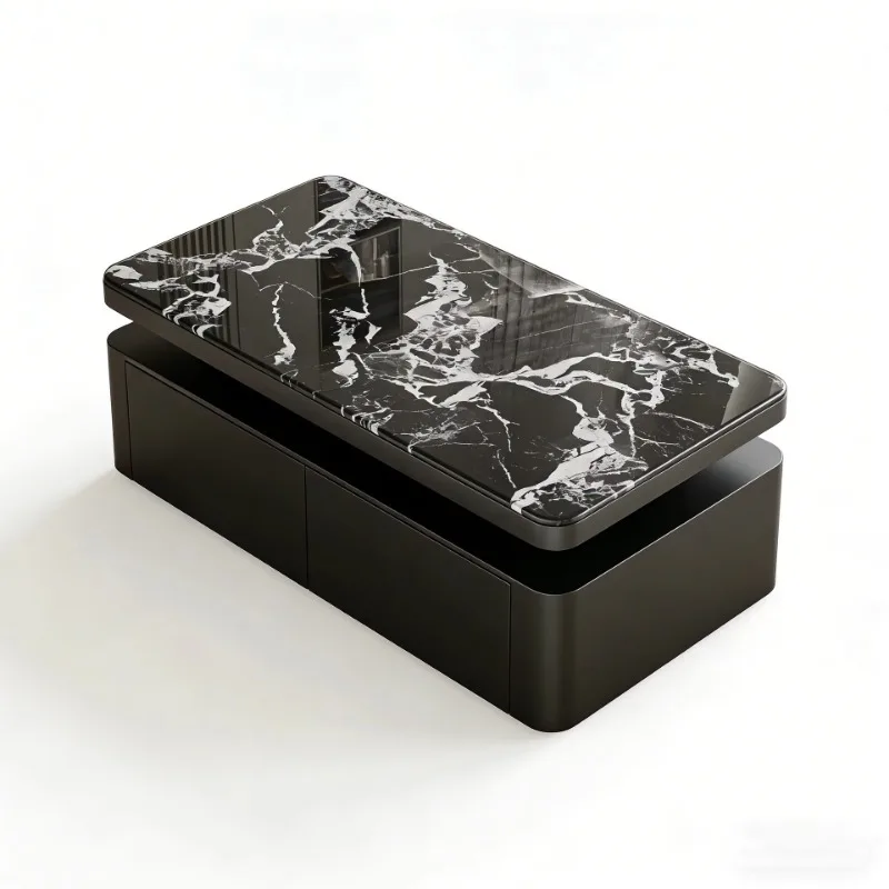 Modern Light Luxury Rectangular Sintered Stone Coffee Table, Large Storage Tea Table With Drawers For Living Room