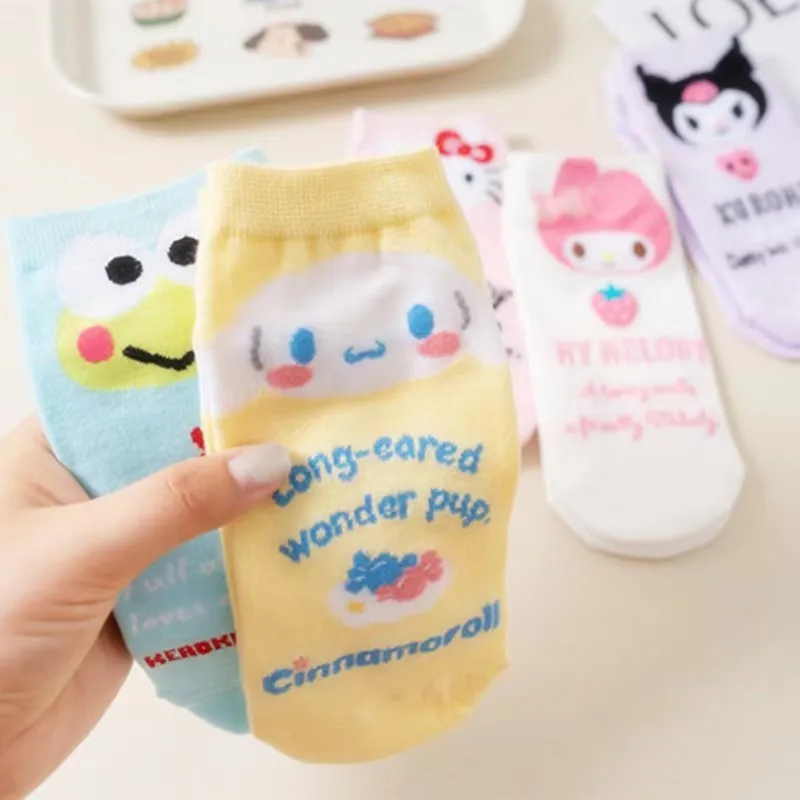 헬로 키티 쿠로미 양말 한 켤레 만화 애니메이션 귀여운 트렌디 보트 양말 여성/어린이용