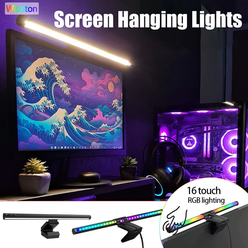 

Monitor Light Bar RGB LED Liaht Bar Monitor Screen Hanging Light Stepless Dimmable Work Game Learning Light RGB Atmosphere Lamp