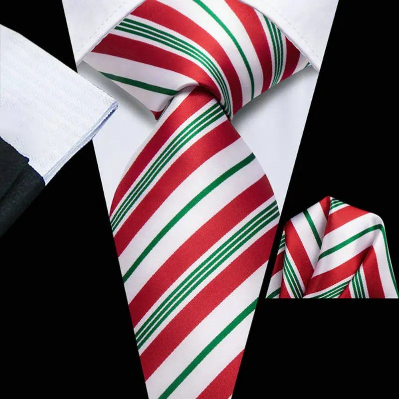 VerveRow Men Stripe Tie and Pocket Square Set, Red White Diagonal Striped Necktie Handkerchief for Business Wedding Party