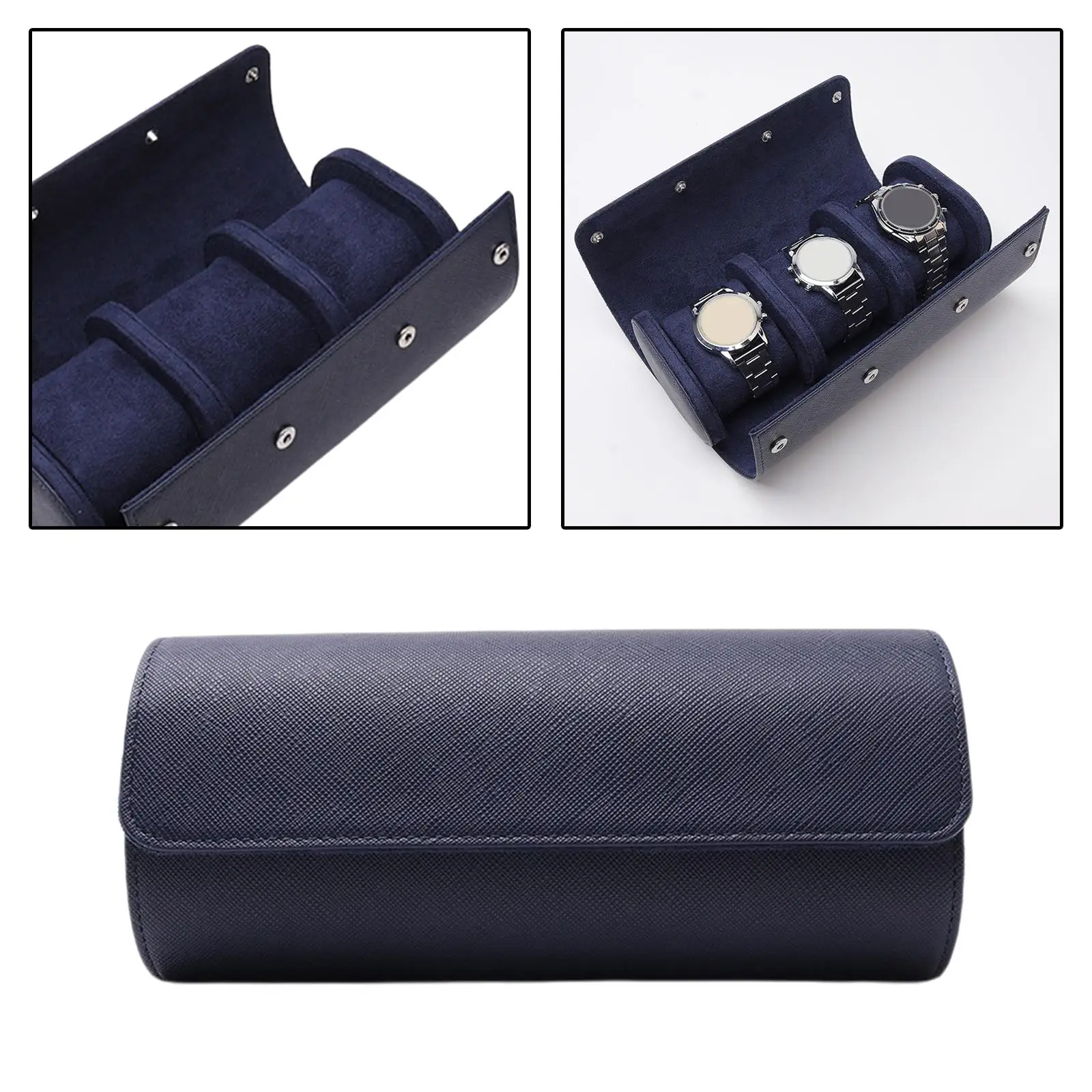 Handcrafted Cowhide Watch Roll Holder Watch Storage Case Three Slot Display Box for Watches Organizer Business Trip
