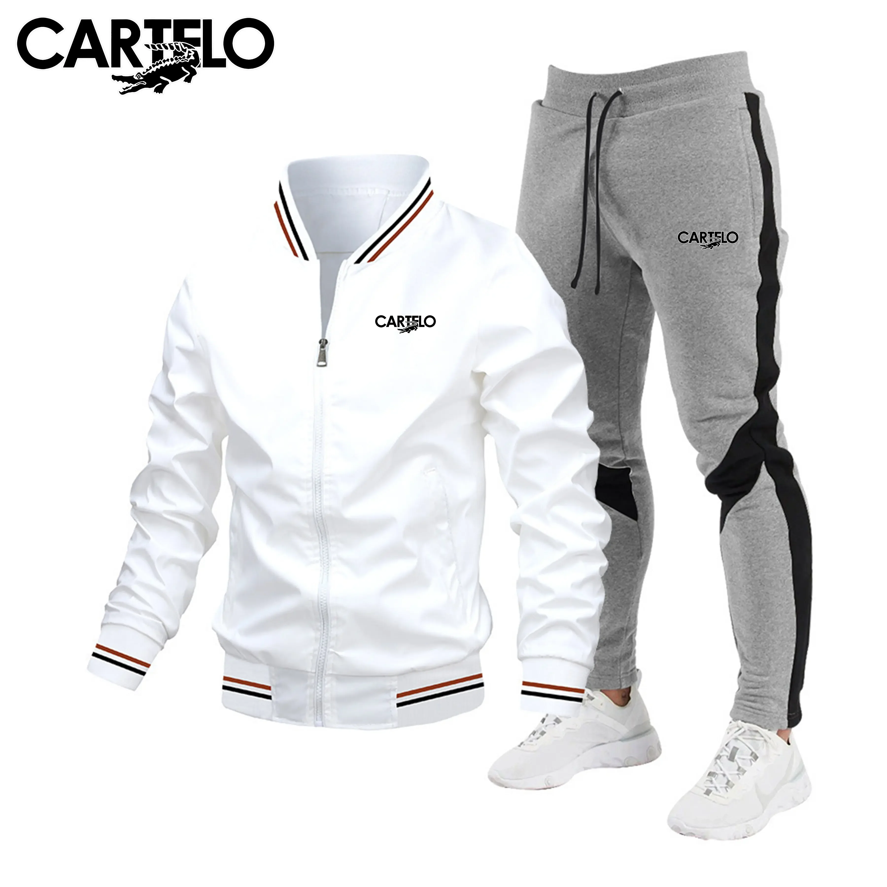 

CARTELO's new pilot jacket set for men, casual patchwork trousers, lightweight and fashionable men's suit set