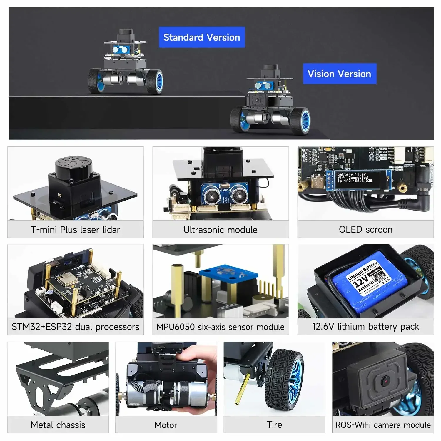 Yahboom MicroROS Self-Balancing Robot Car Kit With MPU6050 Lidar Ultrasonic Module ROS-HUMBLE Virtual Machine Master Control
