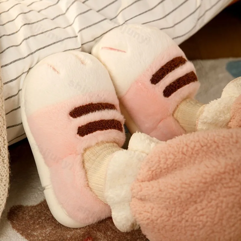شتاء دافئ النساء المنزل النعال غامض القط النمر باو مخلب الفراء أفخم داخلي كسول رجل الحرارية فروي منزل حذاء مضحك شقة الوجه بالتخبط